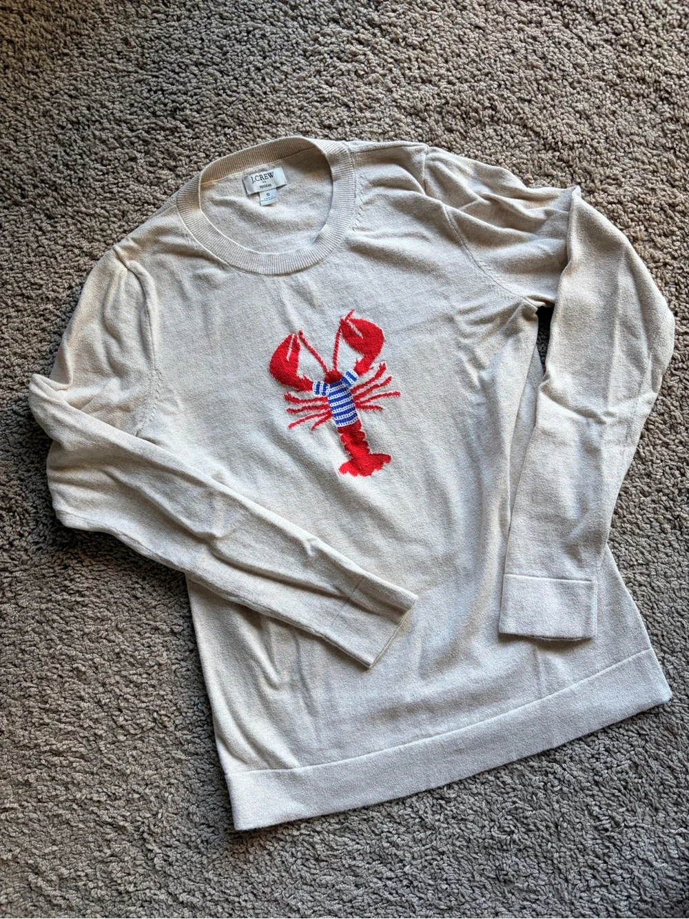 J. Crew Cream Crewneck Sweater with Lobster size S - Picture 2 of 5